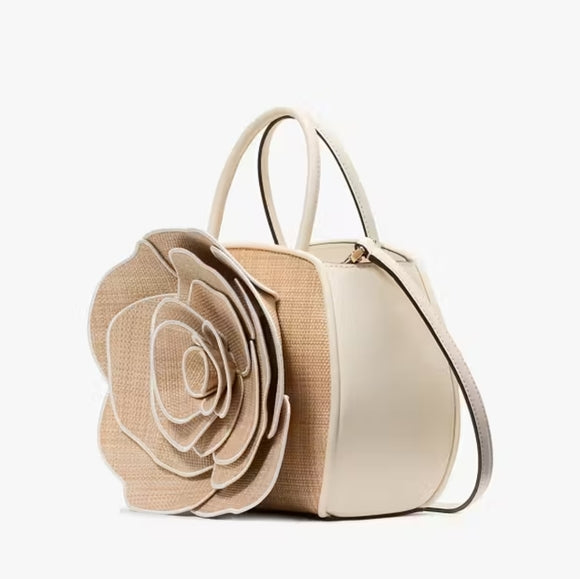 ♠️kate spade Flora 3D Rose Straw Crossbody, Natural NWT