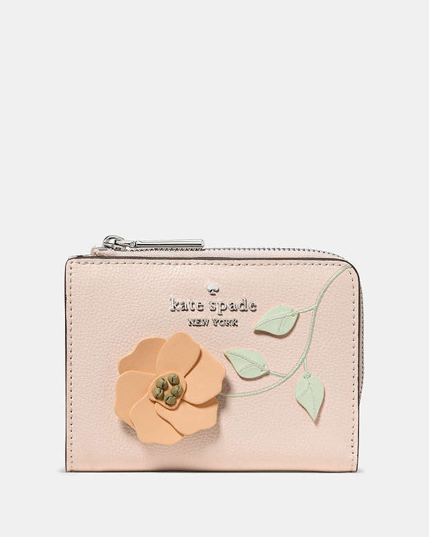 ♠️kate spade Floral Small L-zip Wallet, Fresh Peach Multi NWT