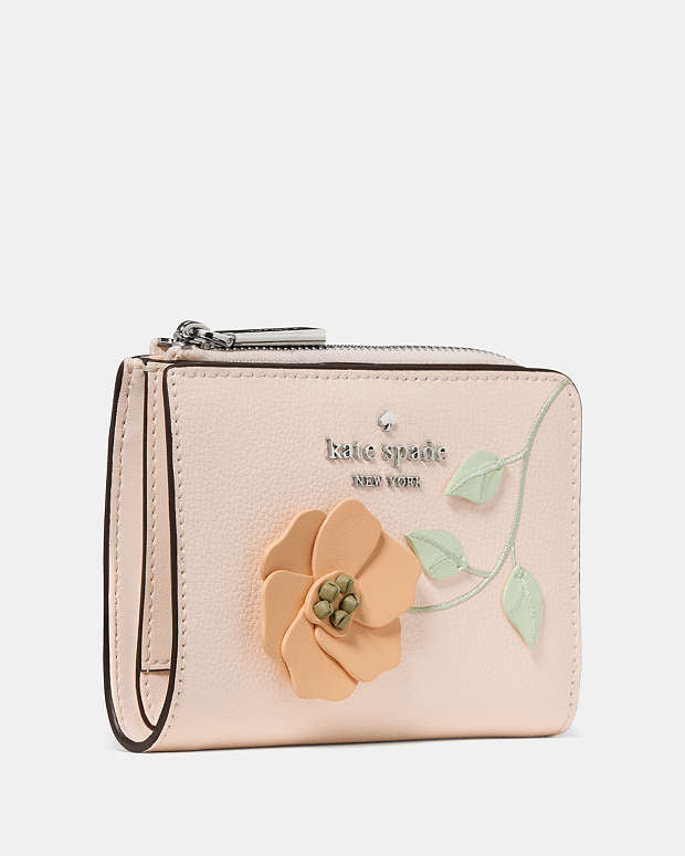 ♠️kate spade Floral Small L-zip Wallet, Fresh Peach Multi NWT